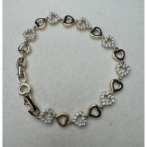 14k Yellow Gold Filled Tarnish-Resist 7.5" Heart Chain Bracelet Crystal New